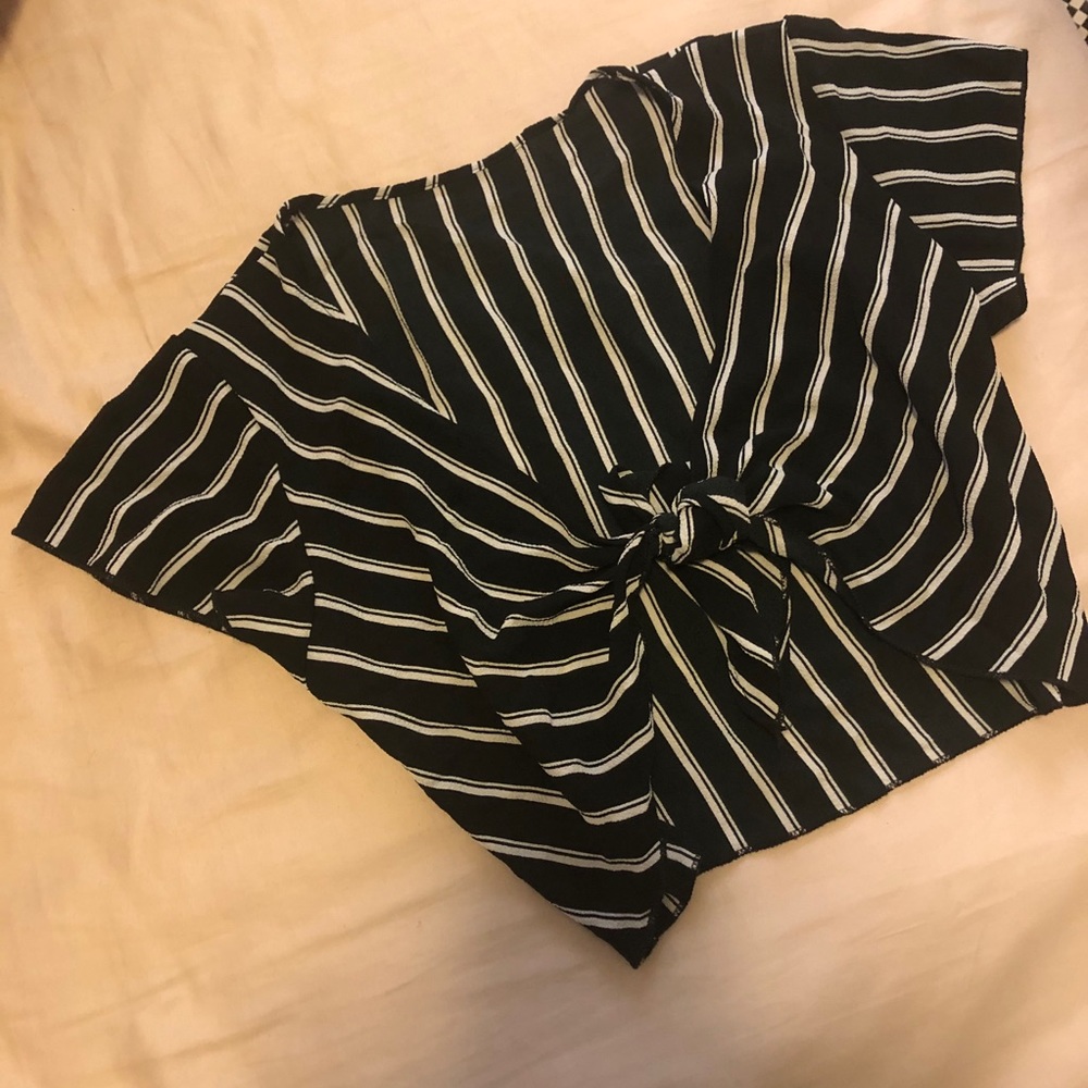 Striped Tie Front Crop